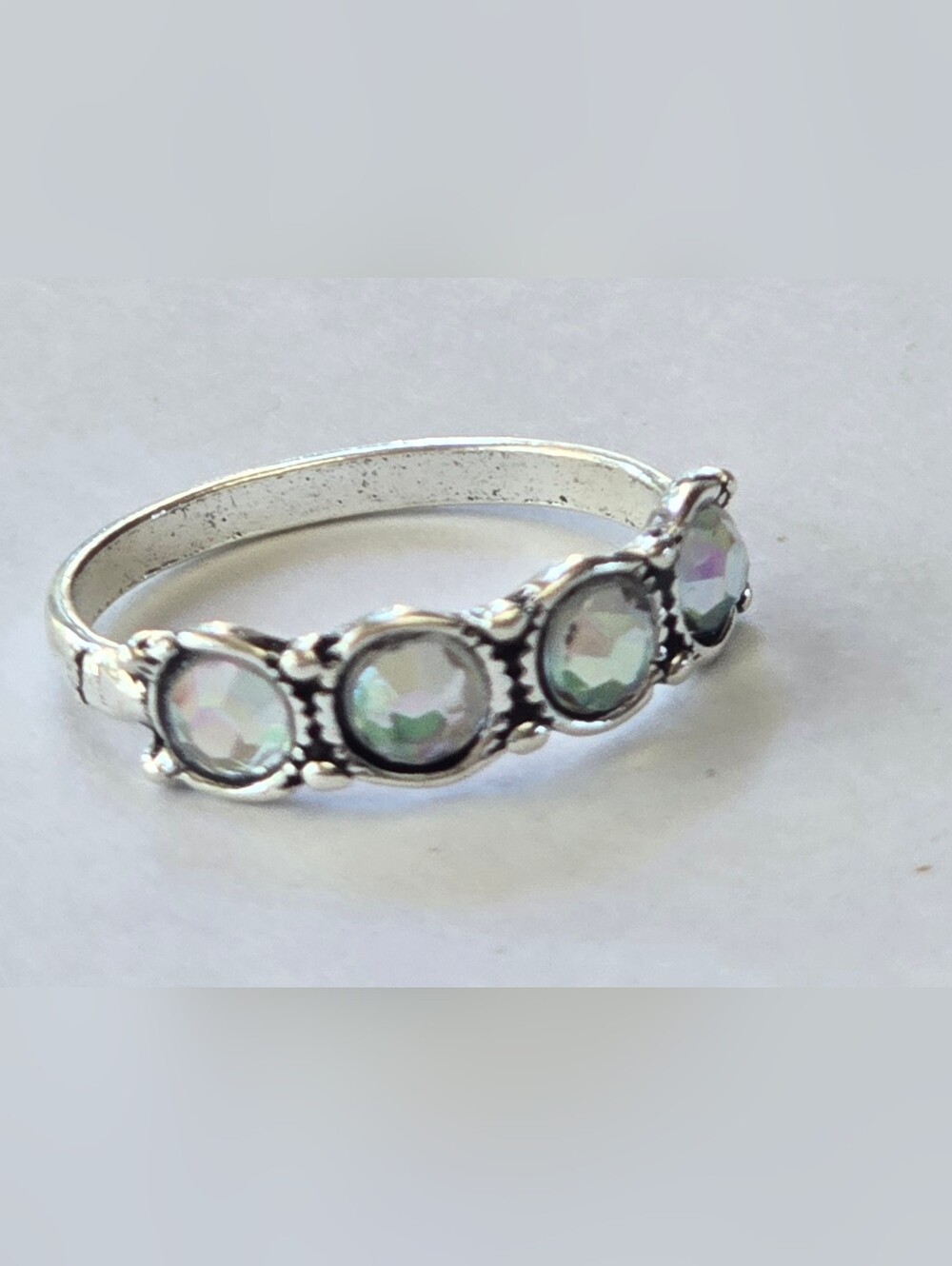 AURORA BOREALIS MULTI STONE BEZEL SET NEW SIZE 7 QUALITY TITANIUM SILVER RING